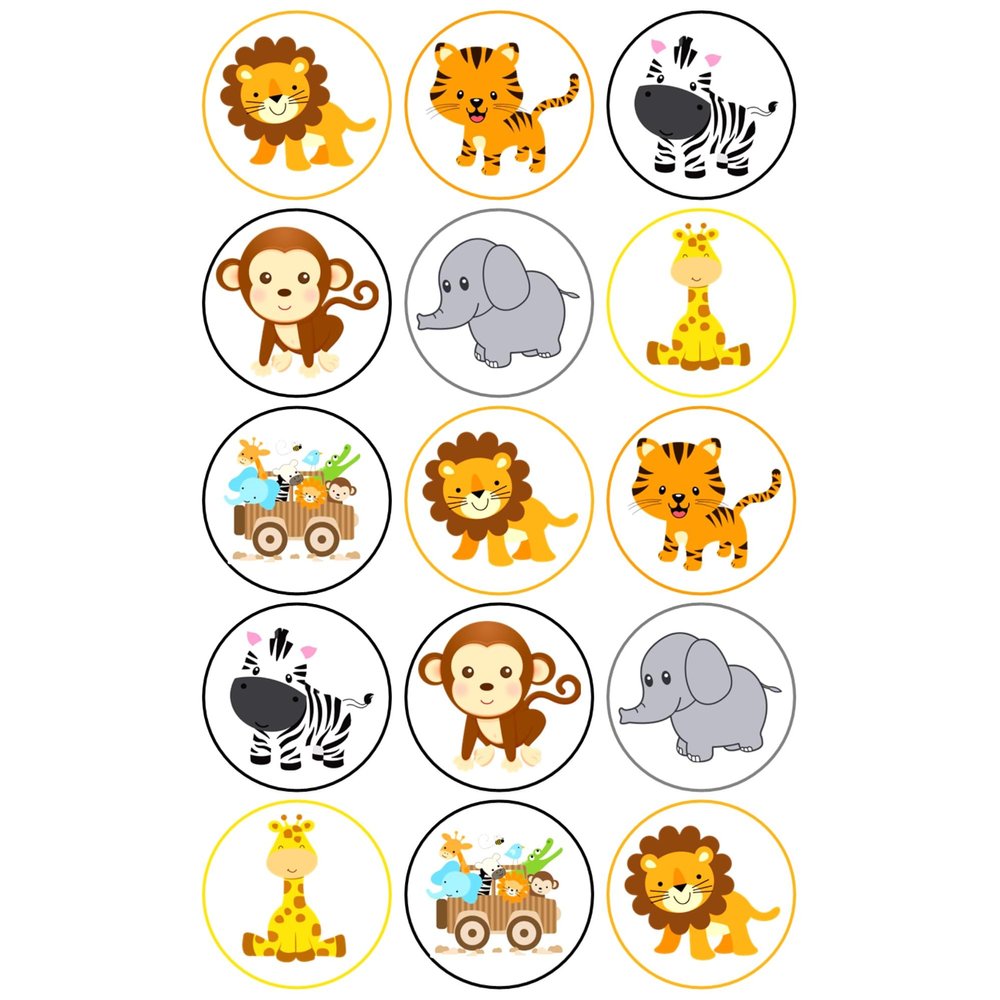 15 x Cute Safari Animal Mix Edible Wafer Cupcake Toppers Kids Party Cake Decorations