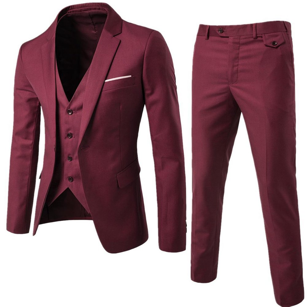 Wedding Suit Black Men's Suit Lightweight Outfit Men 3-Piece Tuxedo Suits Stretch Complete Set Large Sizes 6XL Regular Fit, red, XXXXXL