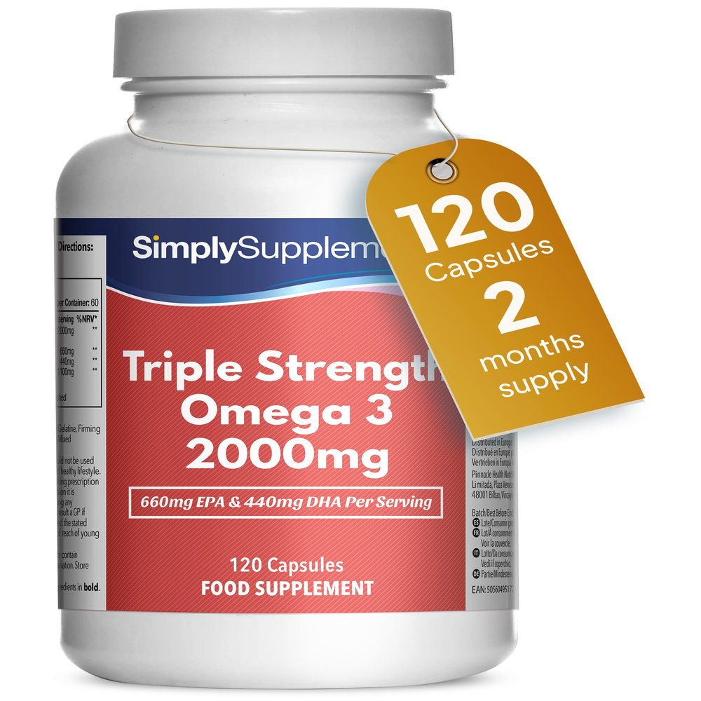 Triple Strength Omega 3 2,000mg | Supports Heart, Brain & Eye Health | Rich in Omega 3 Fatty Acids | 660mg of EPA and 440mg of DHA per Serving | 120 Capsules = 2 Months Supply | Made in UK
