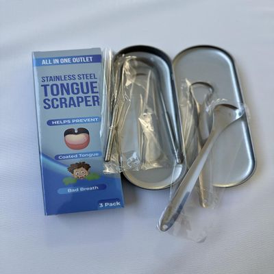 AlOO 3 Kind Tongue Scraper - Tongue Scrapers for Adults - Medical Grade Stainless Steel Tongue Cleaner for Oral Care & Bad Breath Treatment U Shape Travel Size Tongue Scraper with Case