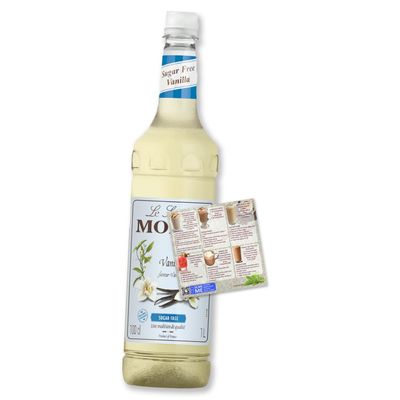 Monin Vanilla Sugar Free Coffee Syrup 1L for Coffee and Cocktail | Premium with Natural Flavours and Colourings | Vegetarian-Friendly | Zero Sugar | Includes Drink Recipe