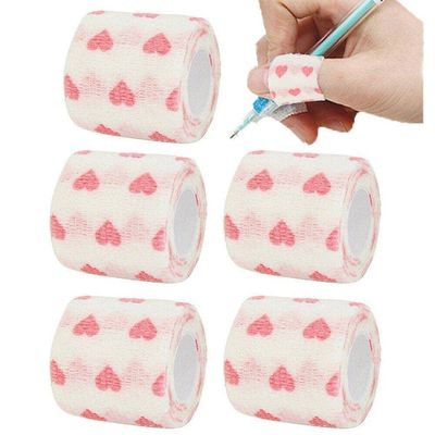 5 Pack Self Adherent Cohesive Wrap Bandages, Heart Printed First Aid Tape, Elastic Self Adhesive Tape, Athletic, Sports Wrap Tape, Bandage Wrap