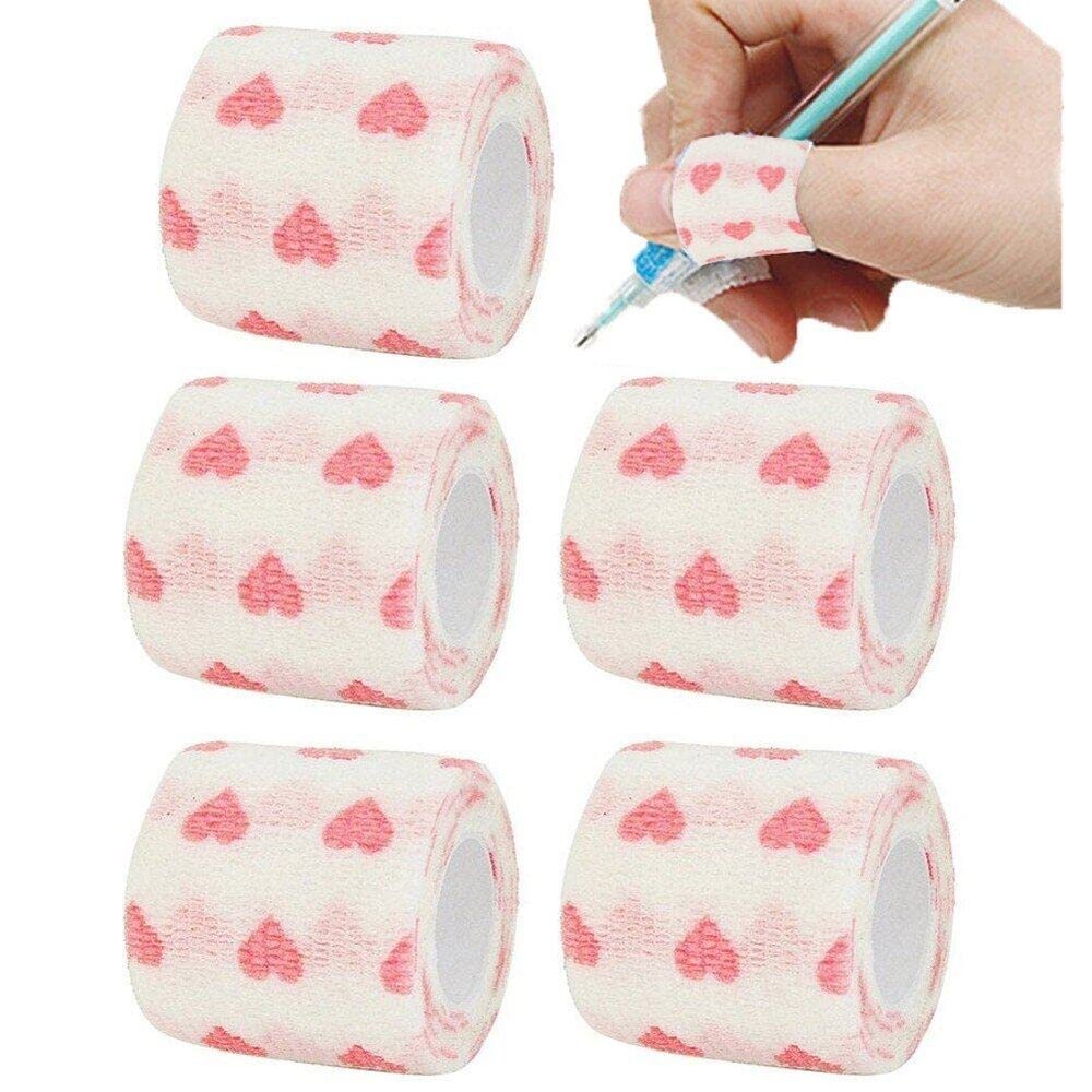 5 Pack Self Adherent Cohesive Wrap Bandages, Heart Printed First Aid Tape, Elastic Self Adhesive Tape, Athletic, Sports Wrap Tape, Bandage Wrap