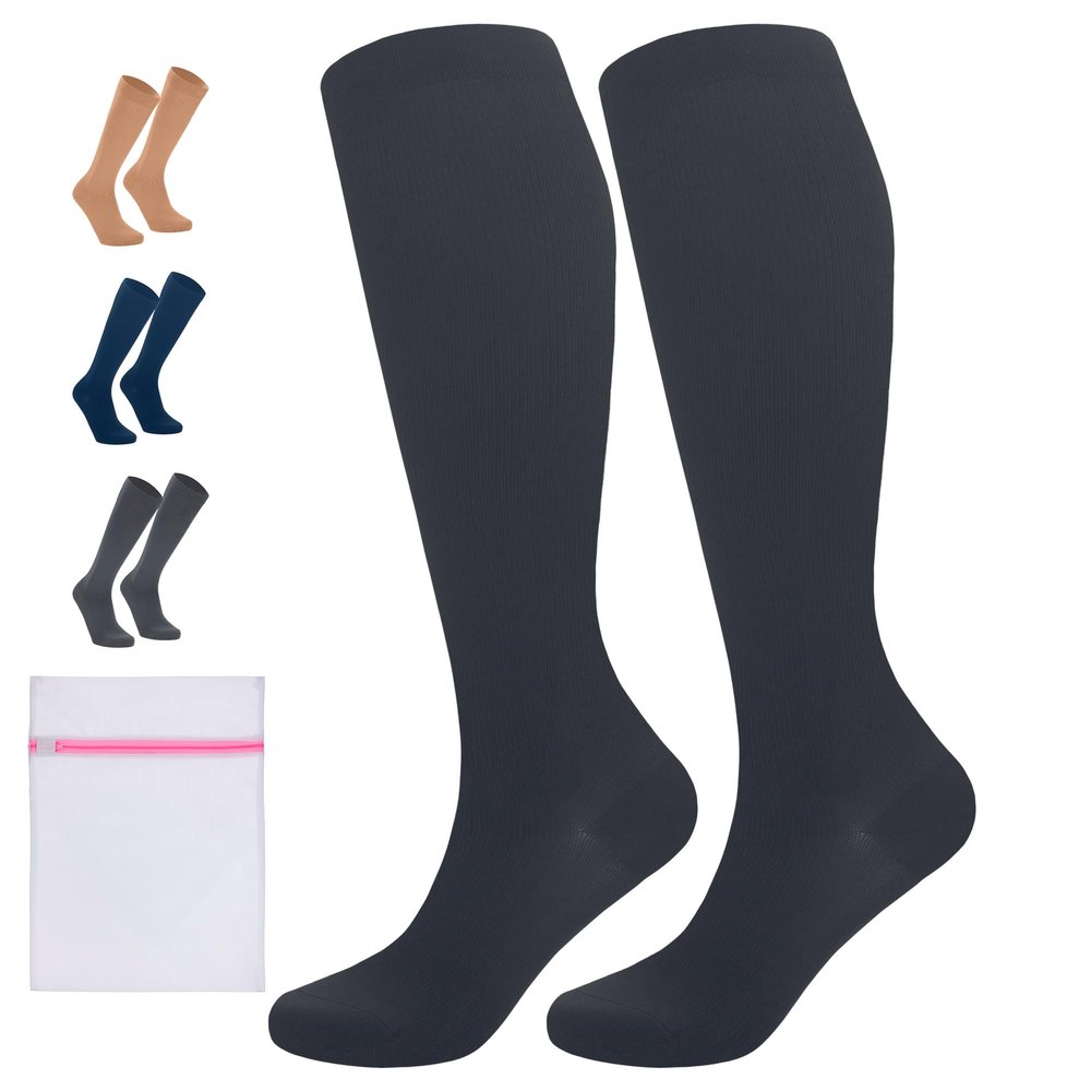 360 RELIEF 1 Pair Compression Socks for Women & Men - 15-20 mmHg Travel Flight Socks  Graduated Support - Ideal for Running, Cycling & during Maternity -3XL, Black with Laundry Bag