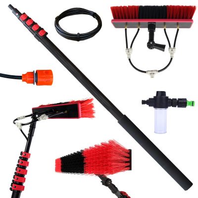 3.6 - 6 m Washing Kit Water-fed Brush,Telescopic Window Cleaning Kit,Soap Dispenser and Garden Hose Tap,Extension Pole Cleaning for Cleaning Photovoltaic and Solar Panels (35cm Brush Head,4.6M)