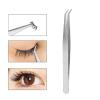 Eyelash Extension Tweezers, Stainless Steel Angled Curved L-Shape Volume Tweezers Tools for Applying and Removing Eyelash Extensions Curved Volume Lash Tweezers for Cluster and Single Lashes(Silvery) view 2