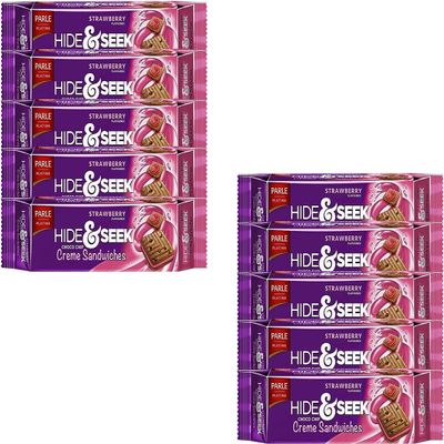 Parle Hide & Seek Strawberry Fab Biscuits - Crispy & Crunchy Tea Time Sandwich Biscuit Bars - Strawberry Cream Filled Biscuits for Snacks for Kids (Hide & Seek Fab Strawberry 112g_P10)