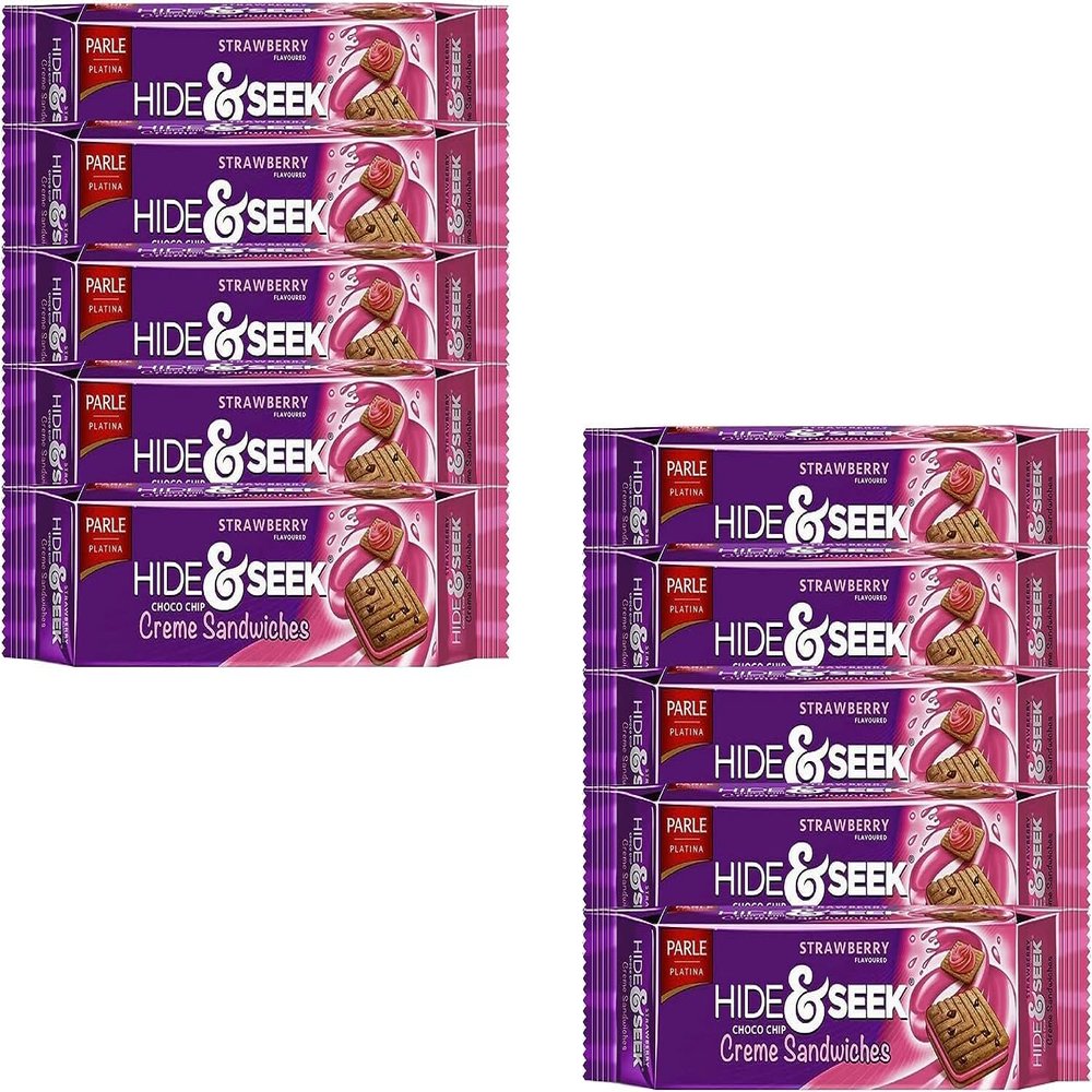 Parle Hide & Seek Strawberry Fab Biscuits - Crispy & Crunchy Tea Time Sandwich Biscuit Bars - Strawberry Cream Filled Biscuits for Snacks for Kids (Hide & Seek Fab Strawberry 112g_P10)