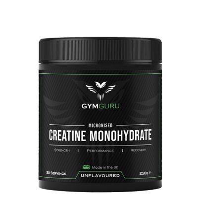 Gym Guru Creatine Monohydrate Powder Unflavoured (UK Made) - 250g (50 Servings) - 100% Pure Micronised Easy Dissolve - Vegan Gym Supplement for Men & Women - Muscle Growth, Strength & Performance