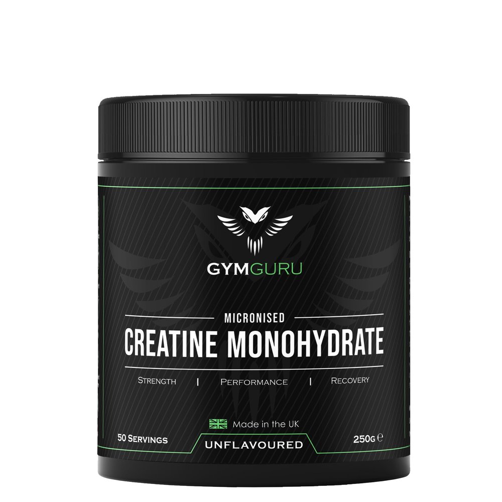 Gym Guru Creatine Monohydrate Powder Unflavoured (UK Made) - 250g (50 Servings) - 100% Pure Micronised Easy Dissolve - Vegan Gym Supplement for Men & Women - Muscle Growth, Strength & Performance