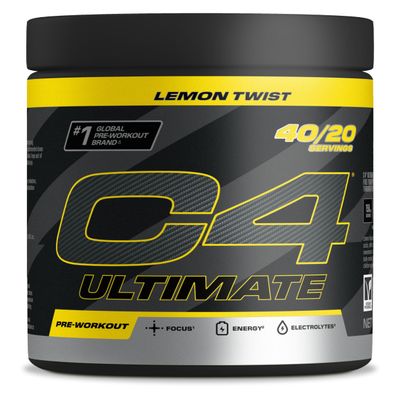 CELLUCOR C4 Ultimate Pre Workout Powder Lemon Twist 20 Servings, 40 if Single Scooped | Zero Sugar Pre Workout with Caffeine 300mg, L Citrulline 6000mg, Beta Alanine 4800mg, Vitamins and Electrolytes