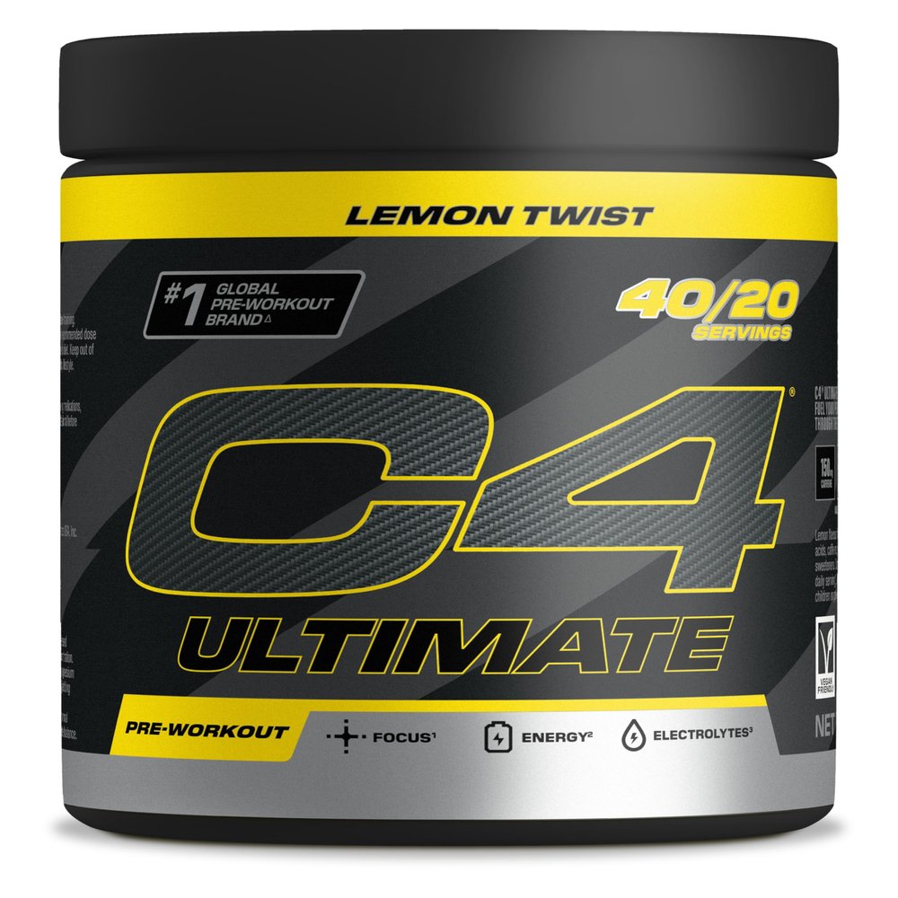 CELLUCOR C4 Ultimate Pre Workout Powder Lemon Twist 20 Servings, 40 if Single Scooped | Zero Sugar Pre Workout with Caffeine 300mg, L Citrulline 6000mg, Beta Alanine 4800mg, Vitamins and Electrolytes