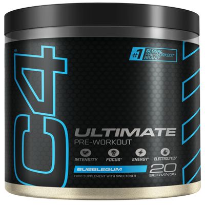 C4 Ultimate Pre Workout Powder Bubblegum 20 Servings, 40 if Single Scooped | Zero Sugar Pre Workout with Caffeine 300mg, L Citrulline 7000mg, Beta Alanine 4800mg, Vitamins and Electrolytes