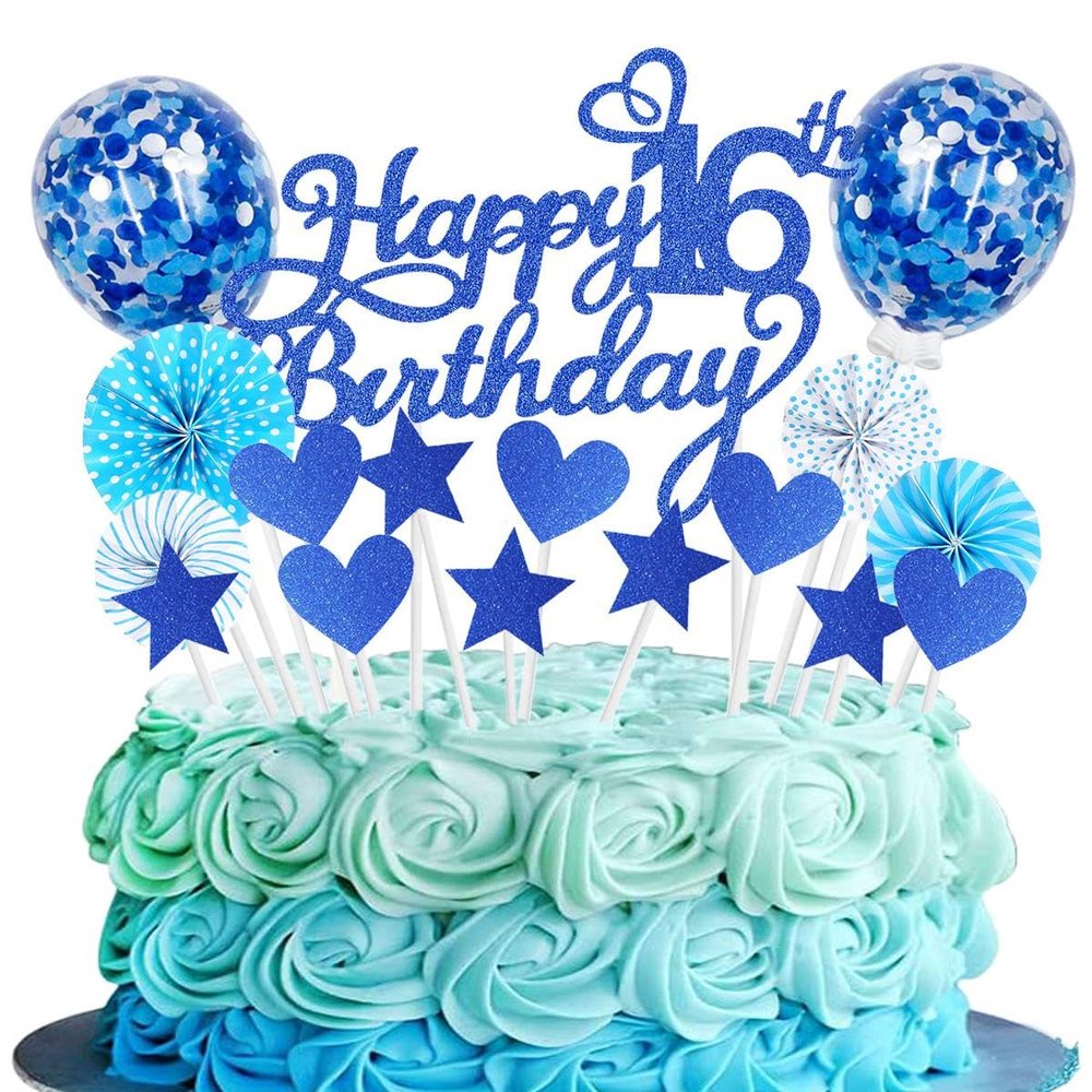 Cake Decoration 16th Birthday Navy Blue Girl Boy 16 Years Birthday Cake Decoration Happy Birthday 16 Glitter Cake Topper 16th Cake Decoration Birthday Happy 16th Birthday Cake Decoration 16th Birthday
