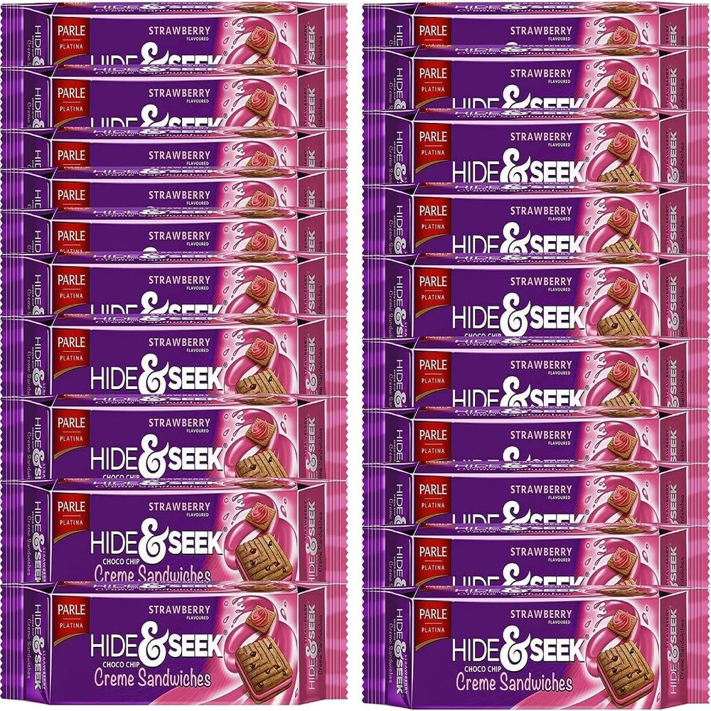 Parle Hide & Seek Strawberry Fab Biscuits - Crispy & Crunchy Tea Time Sandwich Biscuit Bars - Strawberry Cream Filled Biscuits for Snacks for Kids (Hide & Seek Fab Strawberry 112g_P20)