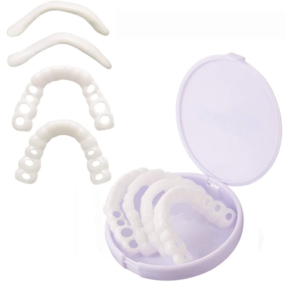 Flipped Warmth Upper & Lower Teeth Veneers - 2 Pairs Simulation Braces Snap on Veneers Clip in Veneers Teeth for Men Woman Smile Fake Teeth Cover Imperfect Teeth