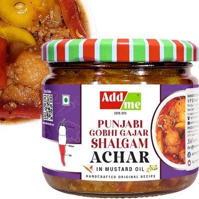 Add Me Homemade Sweet & Sour Mix Pickle of Cauliflower Carrot & Turnip 350g | Gobhi gajar Shalgam Pickle Glass Pack
