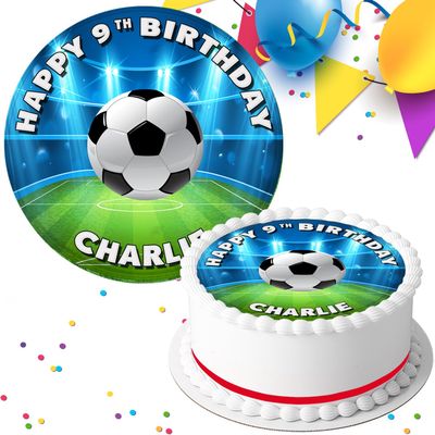 FOOTBALL BIRTHDAY PARTY PERSONALISED 7.5 INCH EDIBLE ICING CAKE TOPPER DECORATION FB-625