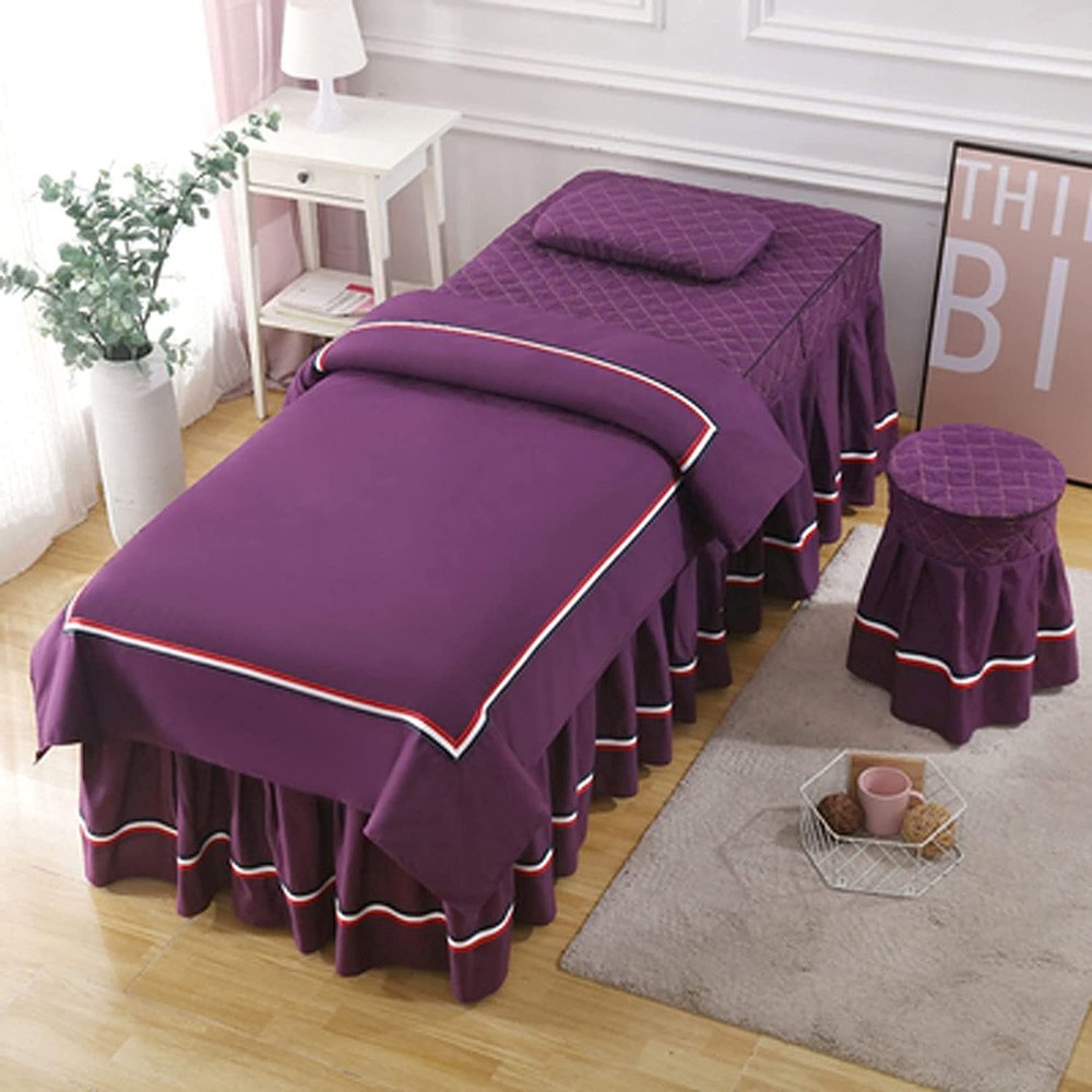 4-Piece Beauty Bed Cover Simple Nordic Style Massage Beauty Salon Special Physiotherapy Bed Cover Cover (Color : Green Size : 60180cm) (Purple 70 * 185cm)