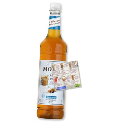 Monin Salted Caramel No Added Sugar Coffee Syrup Premium 1L for Cocktails and Coffee | Natural Flavours and Colourings | Vegetarian-Friendly | Less Carbs | Includes Drink Recipe