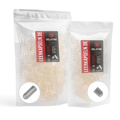 Pack of 500 - Size 000 - Gelatin Capsules Caps - Separated Capsule Halves - Transparent Beef Empty Capsules - No Prior Opening Required (500)