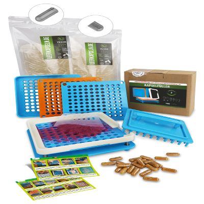 Capsule Filler + 1000 HPMC Empty Capsules Size 2 - Separated Capsule Halves - No Prior Opening Required - Capsule Filler with 100 Holes to Fill Yourself (Filler + 1000)