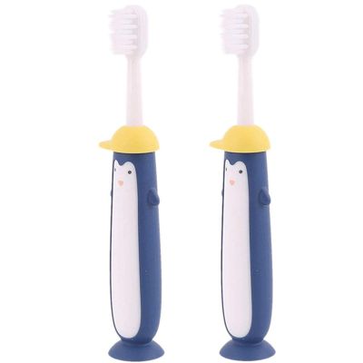 Compact Cute Penguin Shape Toothbrush, Manual Toothbrush with Extra Soft Bristles, Pack of 2 Toothbrushes for Kids 3-12 Years Ergonomic