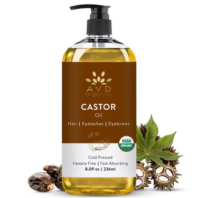 AVD Organics Castor Oil 236 ML 100% Pure USDA Certified Organic Castor Oil for Hair Growth Big Bottle with Pump (8 oz)