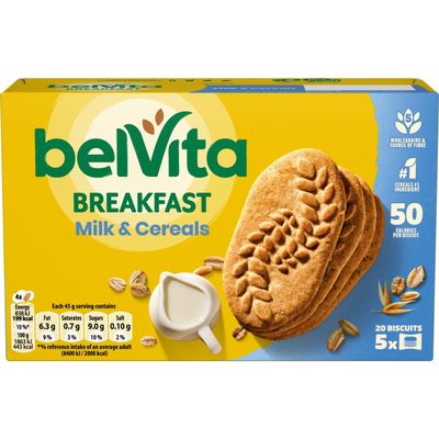 Belvita Breakfast Biscuits Cereals & Milk, Nutritious Morning Treat, (5 x 45 g) (Pack of 10) Total 200 Biscuits