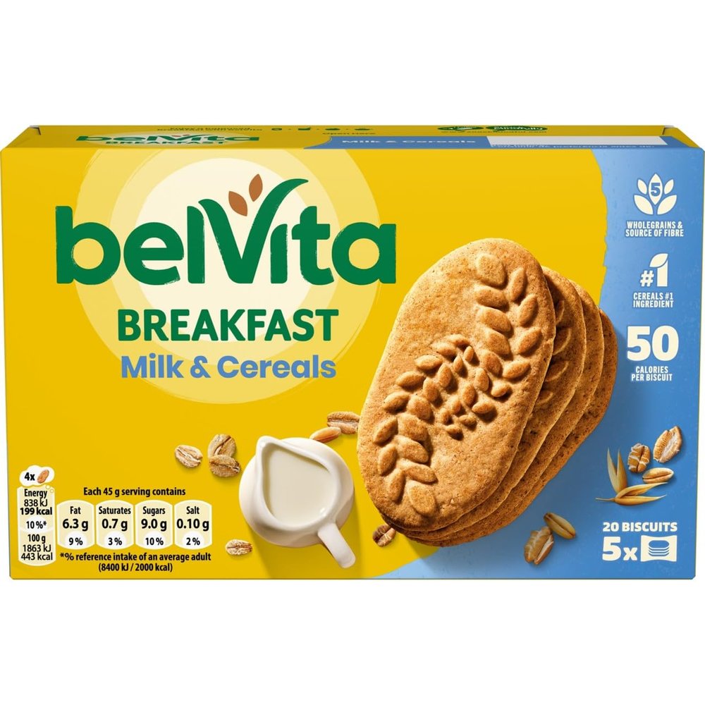 Belvita Breakfast Biscuits Cereals & Milk, Nutritious Morning Treat, (5 x 45 g) (Pack of 10) Total 200 Biscuits
