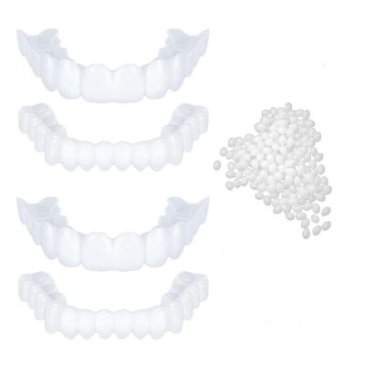 Flipped Warmth 2 Pairs Dentures Fake Teeth Whitening Cosmetic Tooth False Teeth Veneers Top and Bottom Snap on Veneers Teeth Temporary False Teeth, Teeth Veneers for Women and Men