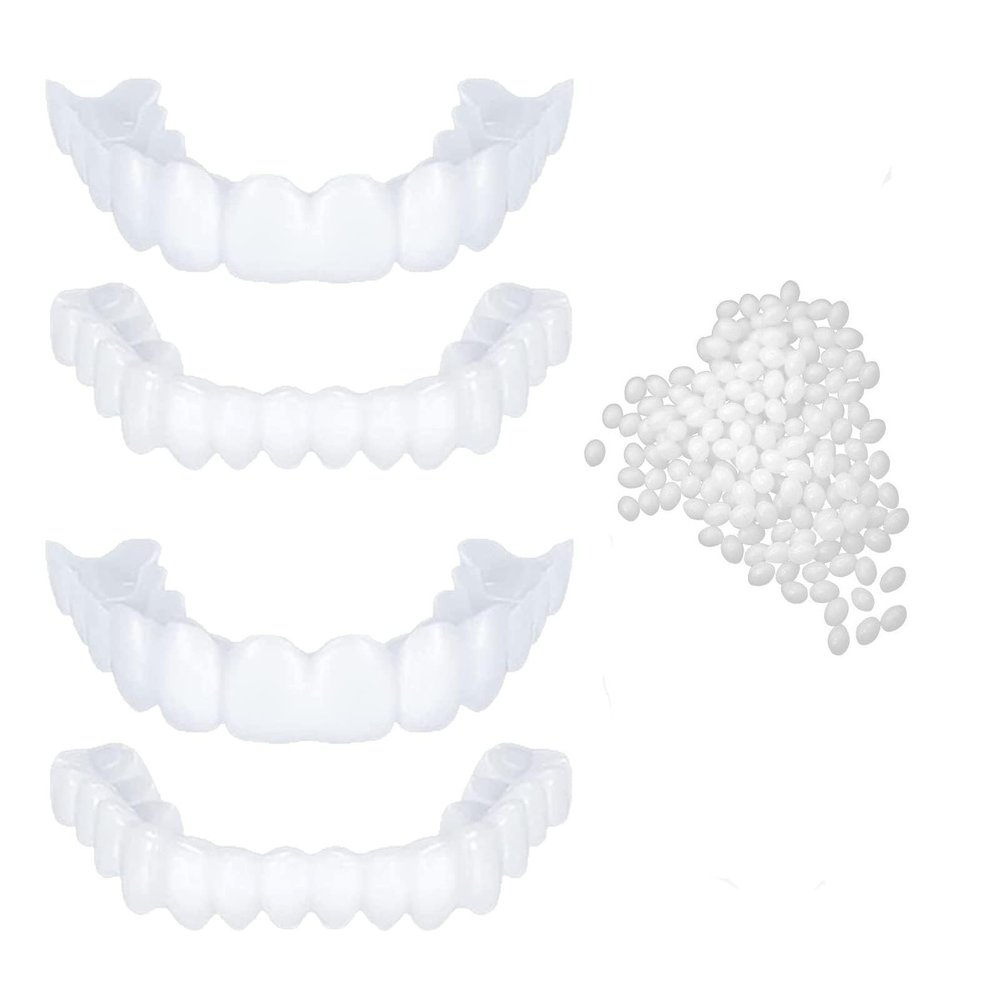 Flipped Warmth 2 Pairs Dentures Fake Teeth Whitening Cosmetic Tooth False Teeth Veneers Top and Bottom Snap on Veneers Teeth Temporary False Teeth, Teeth Veneers for Women and Men