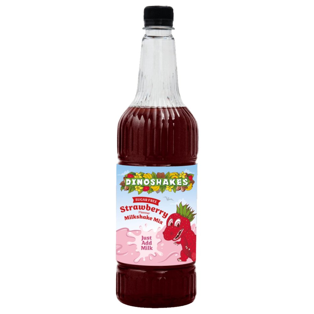 Dinoshakes Sugar Free Strawberry Milkshake Syrup Mix for Kids, Vegan Friendly, Gluten & Nut Free, 1 Litre
