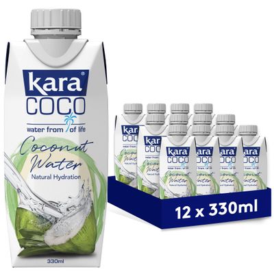 Kara Pure Coconut Water 12 x 330ml - Replenishing Refreshment for Natural Hydration, Coconut Taste, Packed With Electrolytes, Gluten Free, Full Of Vitamin C