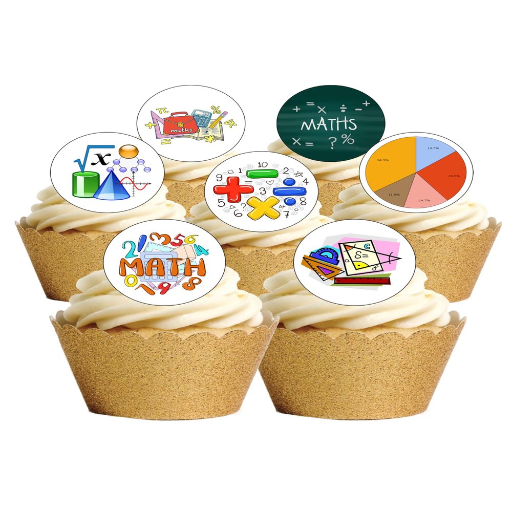 24 Pre-Cut Round Maths Mathamatics School Themed Edible Wafer paper Cake Toppers Decorations