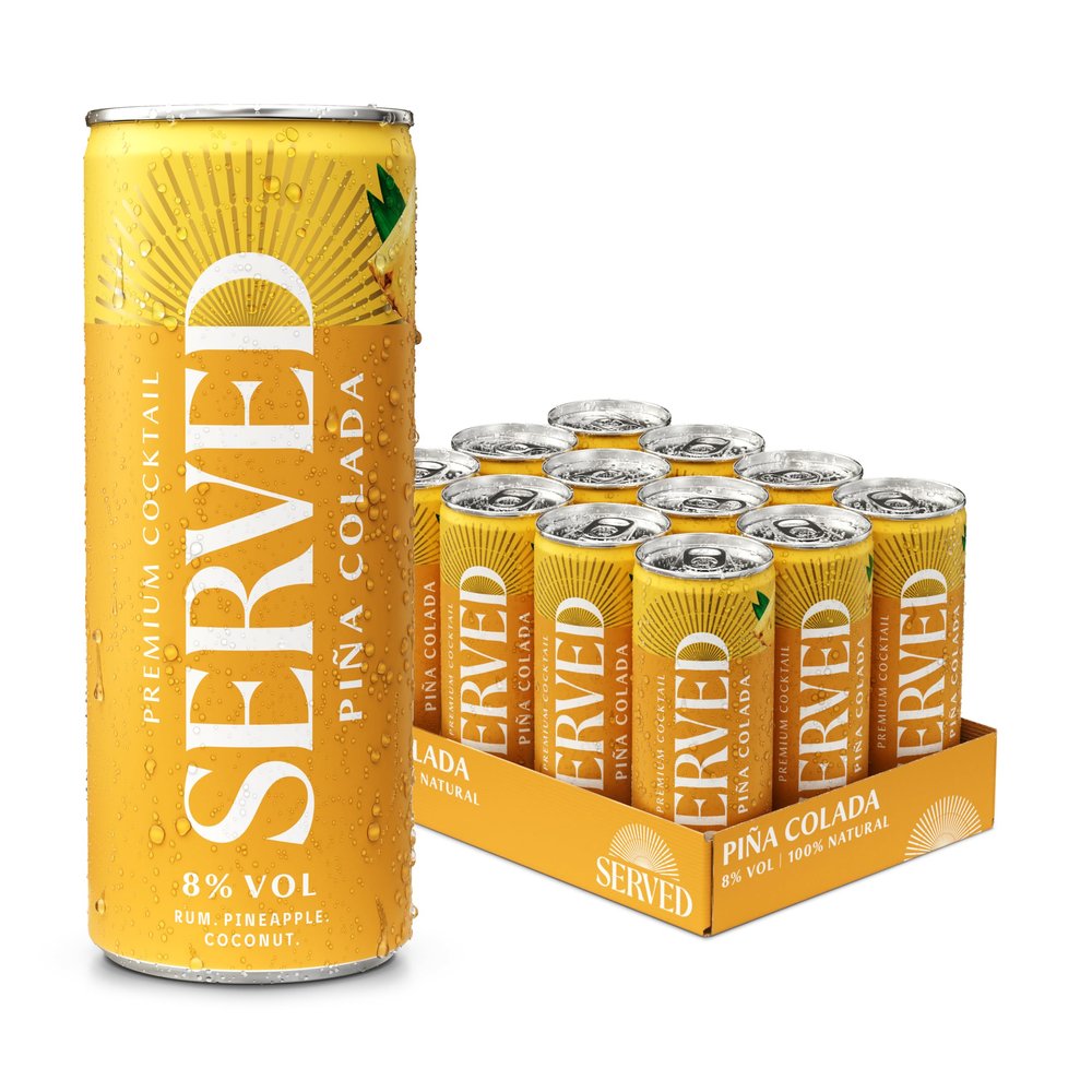 SERVED Pia Colada Cocktail, 8% ABV, Premium Bar Quality Cocktails, Pre-Mixed & Ready To Drink, 12 x 250ml Cans