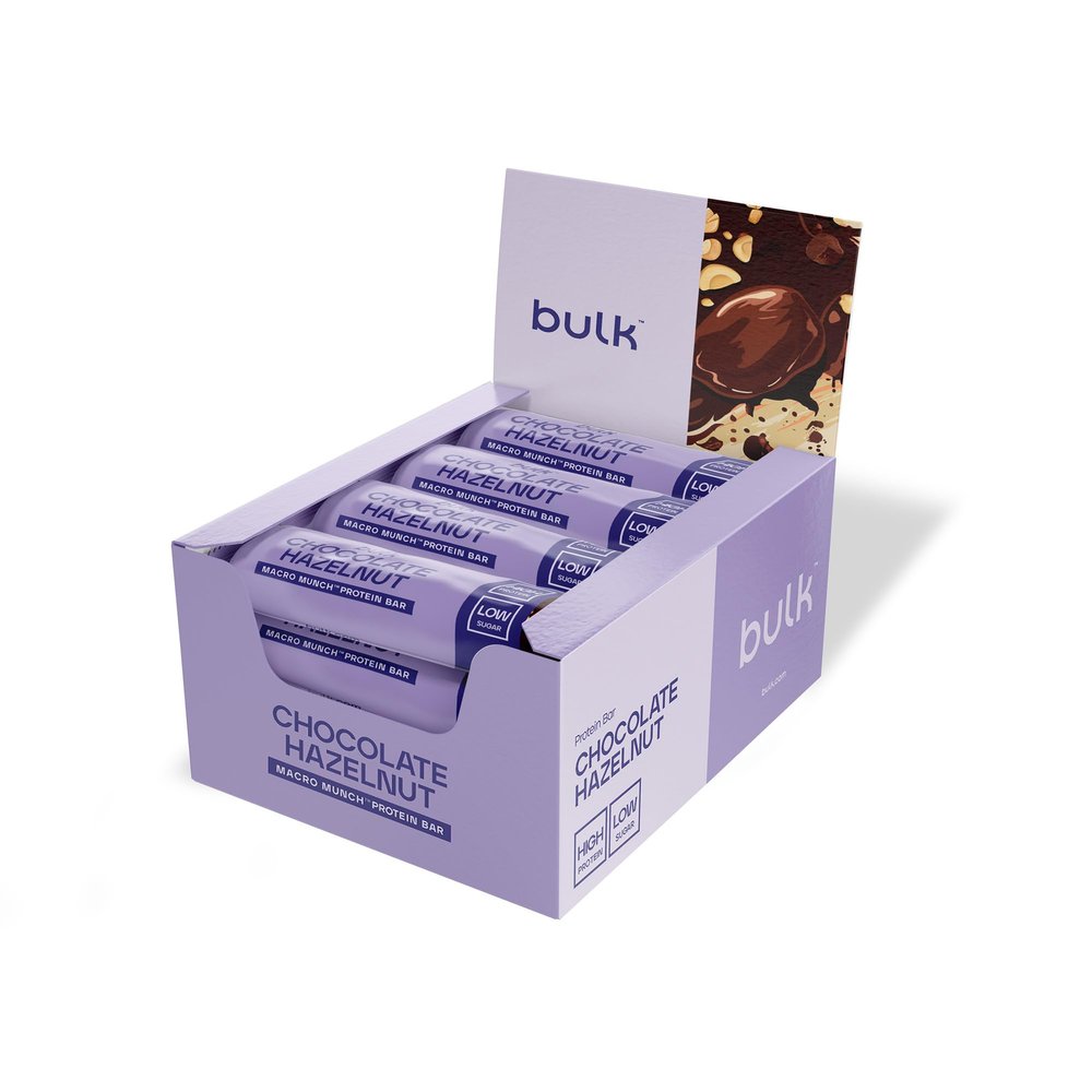 Bulk Macro Munch Protein Bar | Chocolate Hazelnut | 12 x 62g | 20g High Protein | Low Sugar | 6.7g Fibre | Soft-Baked Triple Layer | Healthy Snack Bar Gym | Fitness | On-the-Go | Vegetarian