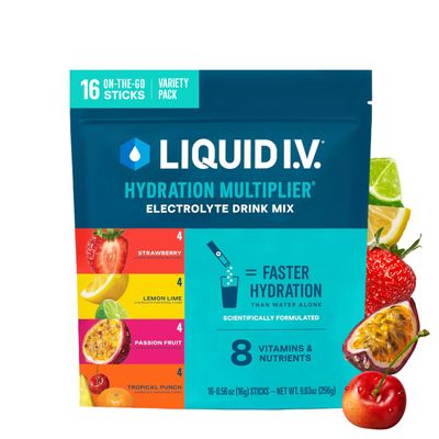 Liquid I.V. Hydration Multiplier - Variety Pack - Lemon Lime, Passion Fruit, Strawberry, Tropical Punch | Electrolyte Powder Drink Mix | 1 Pack (16 Servings)