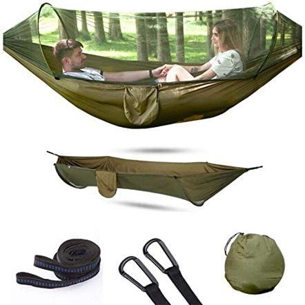 JOEBO Hammock with Mosquito Net, 2 Person Outdoor Travel Hammock Lightweight Nylon Portable Hammock with Net and 2 x Tree Straps for Camping Hiking /119