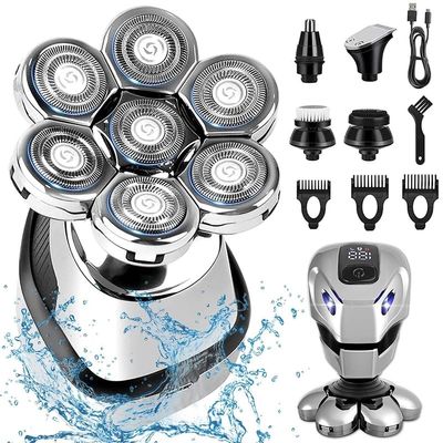 JQUAL Electric Razor for Men, 5 In 1 7D Floating Head Men's Electric Shaver LCD Rechargeable Waterproof Bald Shaving Machine Nose Hair Trimmer