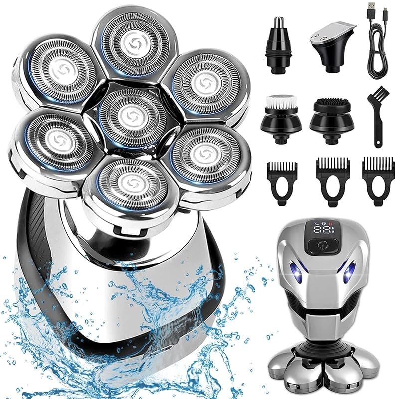 JQUAL Electric Razor for Men, 5 In 1 7D Floating Head Men's Electric Shaver LCD Rechargeable Waterproof Bald Shaving Machine Nose Hair Trimmer