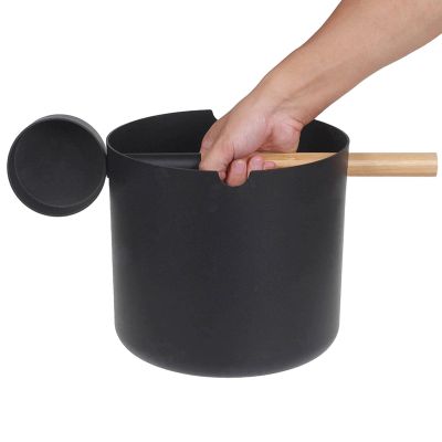 Ziurmut Aluminum Sauna Bucket, 7L Sauna Bucket With Wooden Spoon Sauna Barrel With Long Handle Spoon Luxurious Finnish Sauna Sauna Bucket For Bathroom Spa Accessories