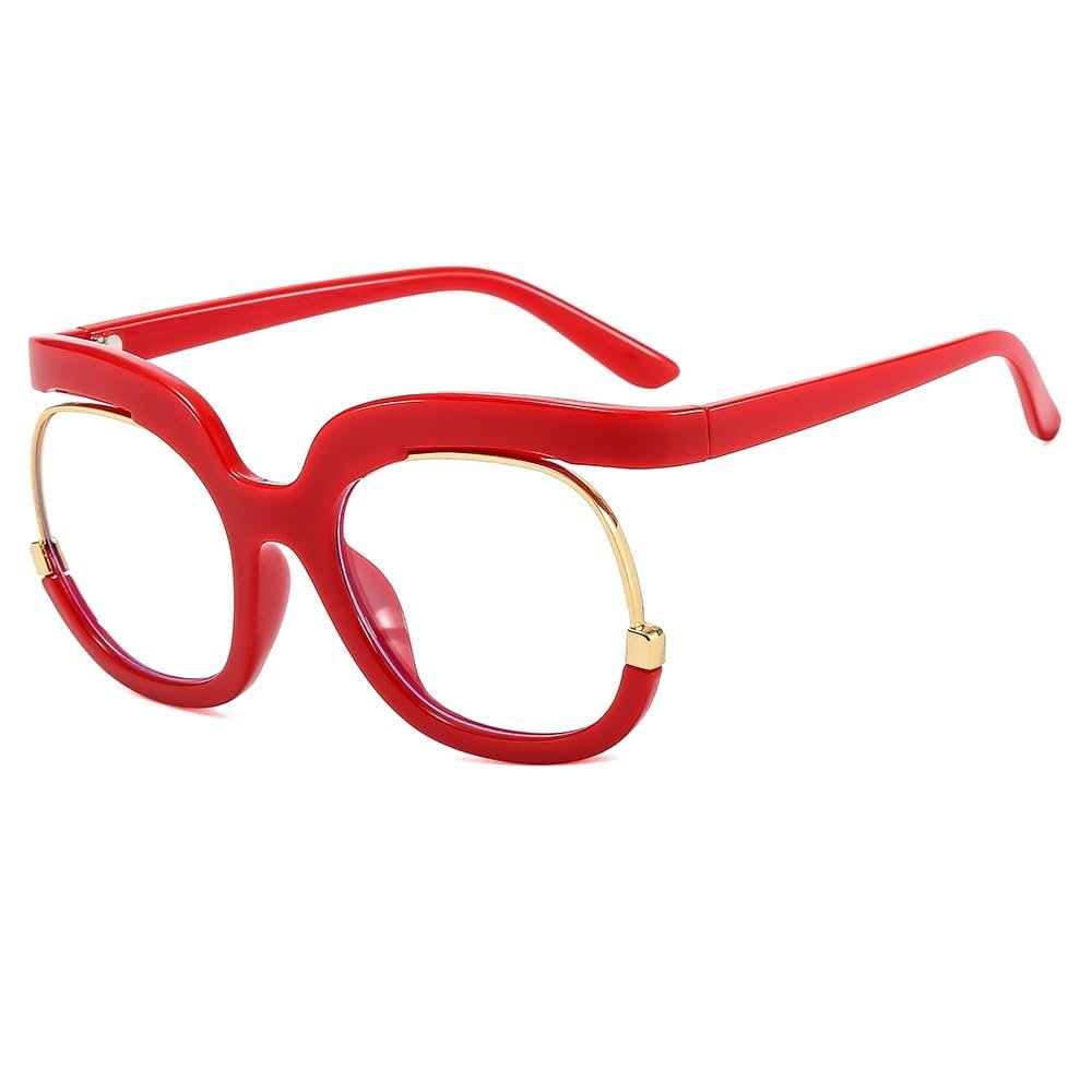 NOVESIXTDAT Blue Light Blocking Round Computer Readers Anti Eyestrain Eyeglasses Reading Glasses Oversized Flat Light Mirror (Color : Red, Size : +100)