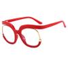 NOVESIXTDAT Blue Light Blocking Round Computer Readers Anti Eyestrain Eyeglasses Reading Glasses Oversized Flat Light Mirror (Color : Red, Size : +100) view 1
