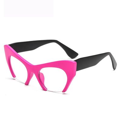 NOVESIXTDAT Trendy Half Frame Anti Blue Light Reading Glasses Clear Vision Computer Readers Oversized Cat Eye Flat Light Mirror (Color : Clear, Size : +0.00)