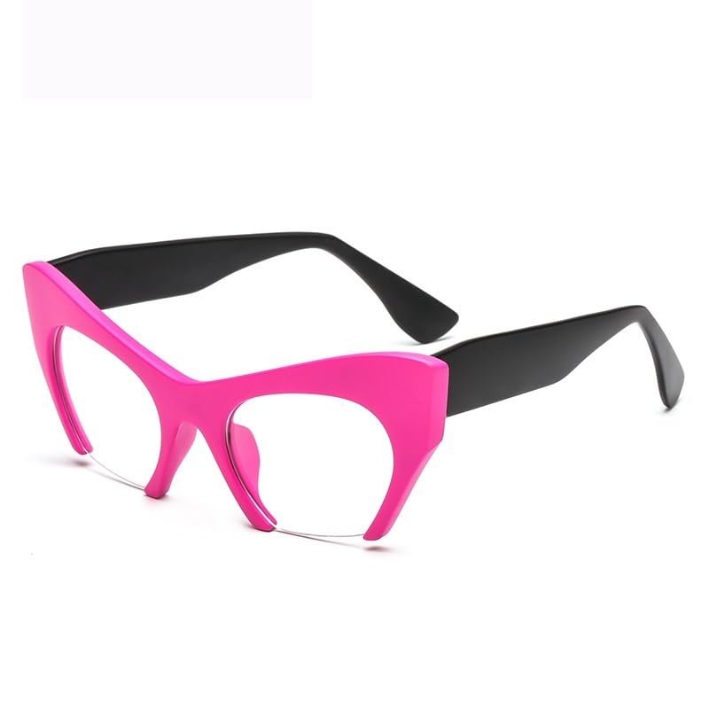 NOVESIXTDAT Trendy Half Frame Anti Blue Light Reading Glasses Clear Vision Computer Readers Oversized Cat Eye Flat Light Mirror (Color : Clear, Size : +0.00)