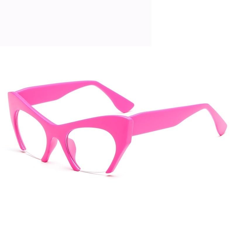 NOVESIXTDAT Trendy Half Frame Anti Blue Light Reading Glasses Clear Vision Computer Readers Oversized Cat Eye Flat Light Mirror (Color : Rose-red, Size : +0.00)