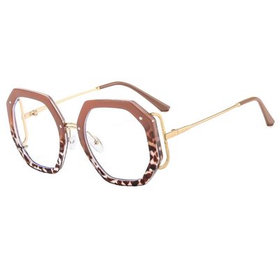 ENPAP Large Polygon Reading Glasses Anti Eyestrain Eyewear Computer Readers Oversized Blue Light Blocking Flat Light Mirror (Color : Coffee, Size : +0.00)