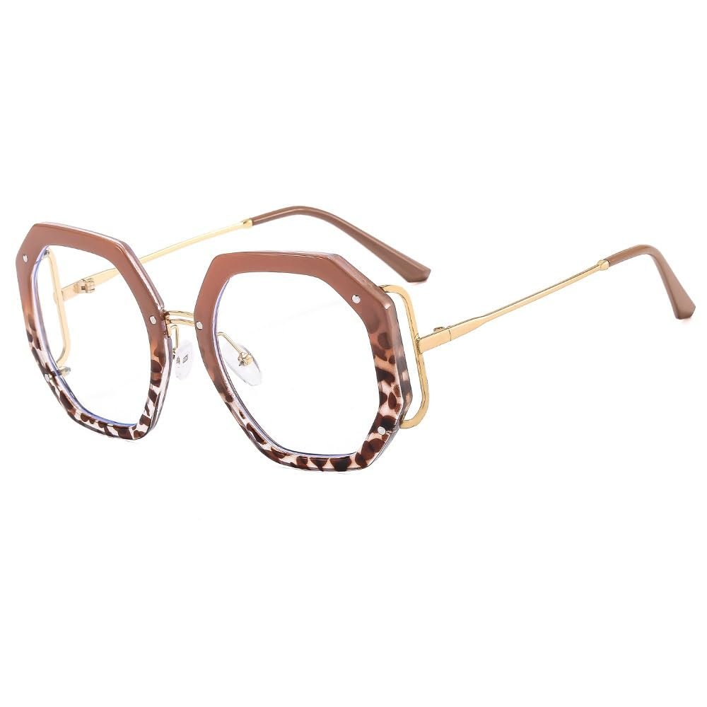 ENPAP Large Polygon Reading Glasses Anti Eyestrain Eyewear Computer Readers Oversized Blue Light Blocking Flat Light Mirror (Color : Coffee, Size : +0.00)