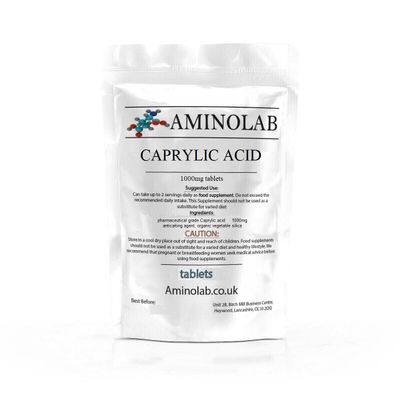 AMINOLAB - Caprylic Acid 1000mg 30 Tablets - Antimicrobial Digestive and Immune Supporting Benefits - Gut Health.